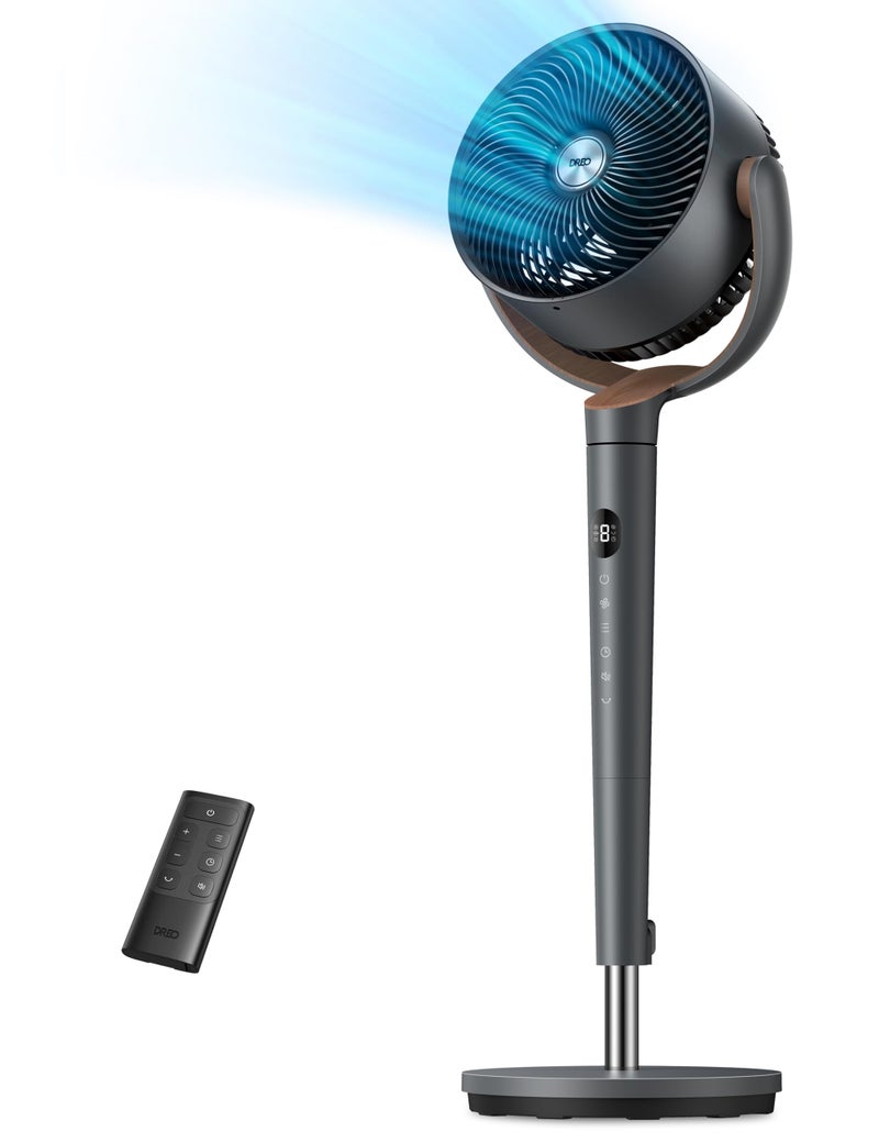 Dreo Fan for Bedroom, 120° Oscillating Standing Fans, Quiet Floor Fan with DC Motor, 100ft Pedestal Fans for Room, 9 Speeds, 4 modes, 20dB, 120° Manual Vertical, 37-42" Adjustable Height, 9H Timer - Image 1