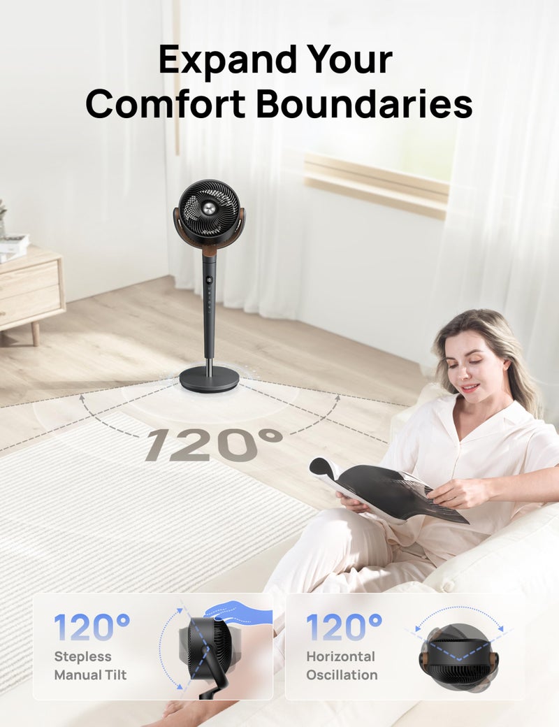 Dreo Fan for Bedroom, 120° Oscillating Standing Fans, Quiet Floor Fan with DC Motor, 100ft Pedestal Fans for Room, 9 Speeds, 4 modes, 20dB, 120° Manual Vertical, 37-42" Adjustable Height, 9H Timer - Image 2