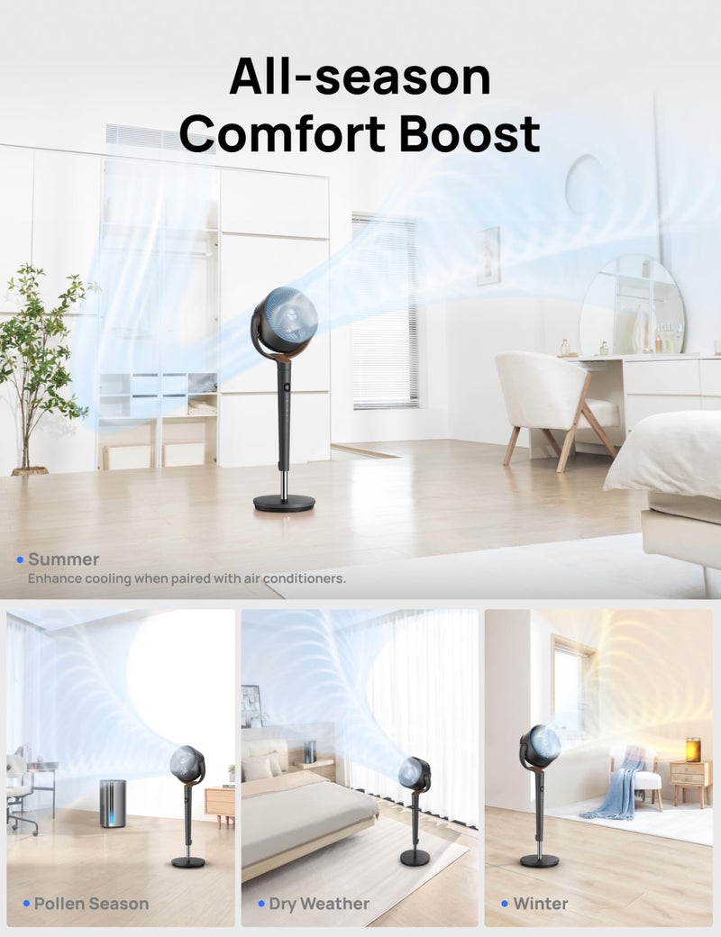 Dreo Fan for Bedroom, 120° Oscillating Standing Fans, Quiet Floor Fan with DC Motor, 100ft Pedestal Fans for Room, 9 Speeds, 4 modes, 20dB, 120° Manual Vertical, 37-42" Adjustable Height, 9H Timer - Image 4