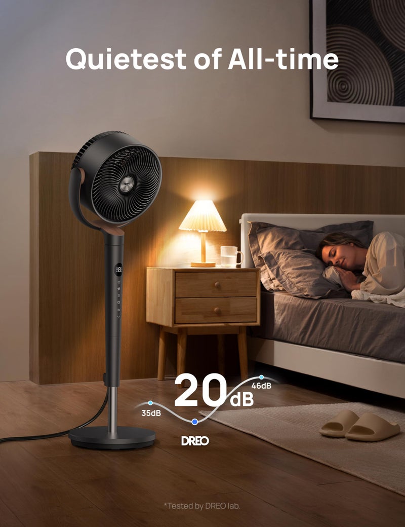 Dreo Fan for Bedroom, 120° Oscillating Standing Fans, Quiet Floor Fan with DC Motor, 100ft Pedestal Fans for Room, 9 Speeds, 4 modes, 20dB, 120° Manual Vertical, 37-42" Adjustable Height, 9H Timer - Image 3