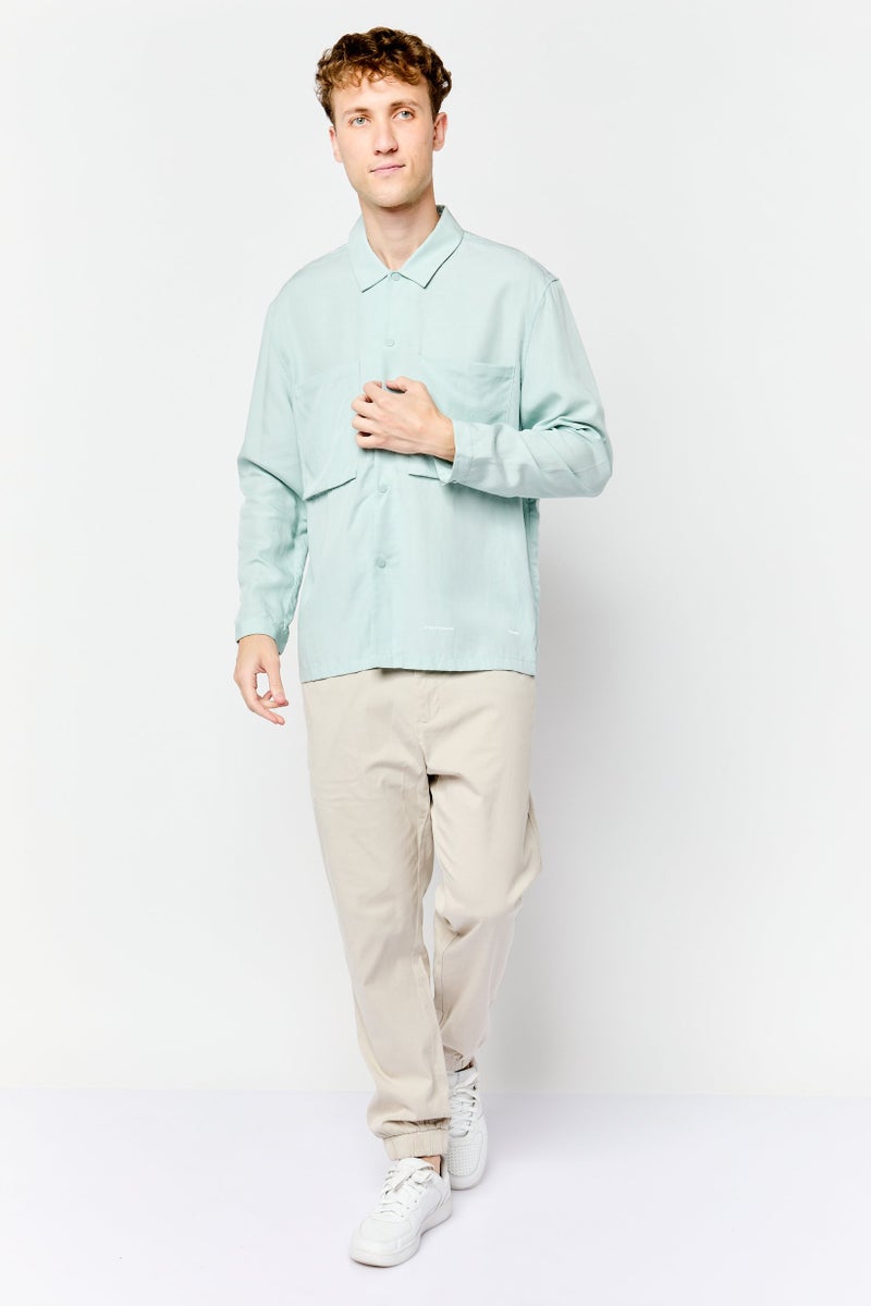 SELECTED Men Drop Shoulder Solid Long Sleeve Casual Shirt, Light Blue - Image 2