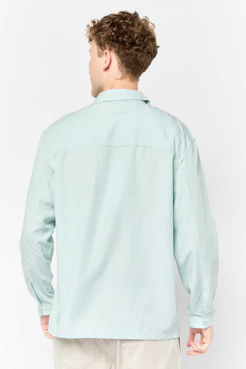 SELECTED Men Drop Shoulder Solid Long Sleeve Casual Shirt, Light Blue - Image 4