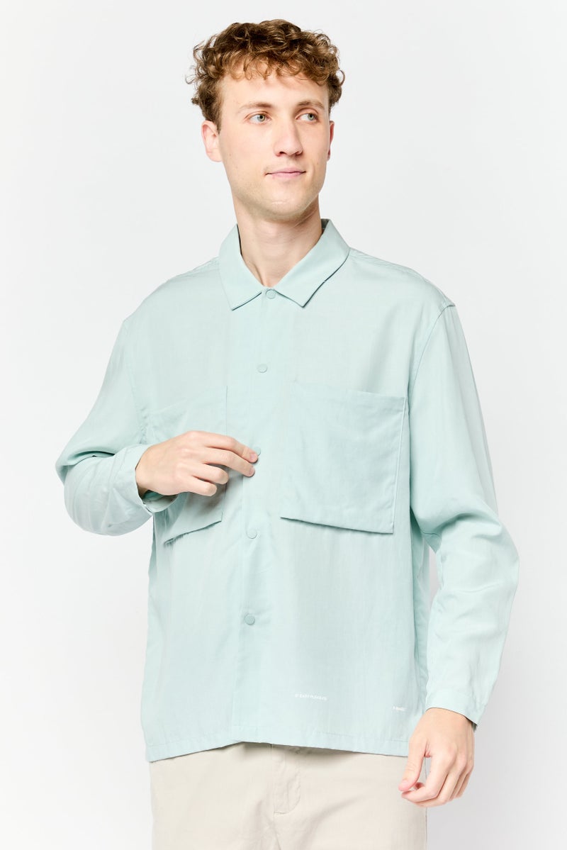 SELECTED Men Drop Shoulder Solid Long Sleeve Casual Shirt, Light Blue - Image 1