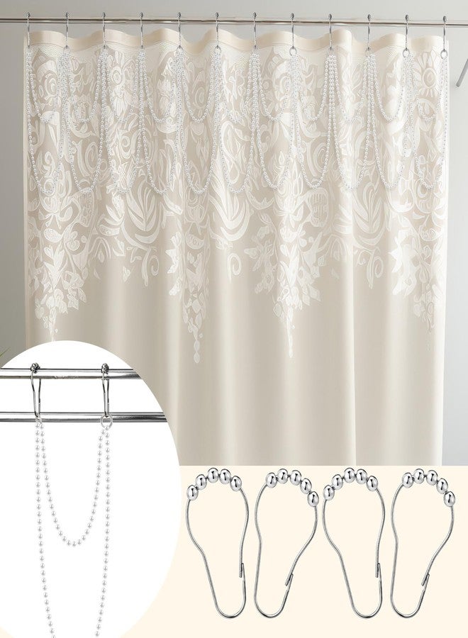 Otoolling 12 Pcs Shower Curtain Hooks with Double Layer Shower Curtain Decorative White Bath Curtains for Wedding Bathroom Room Decor(Pearl,White) - Image 5