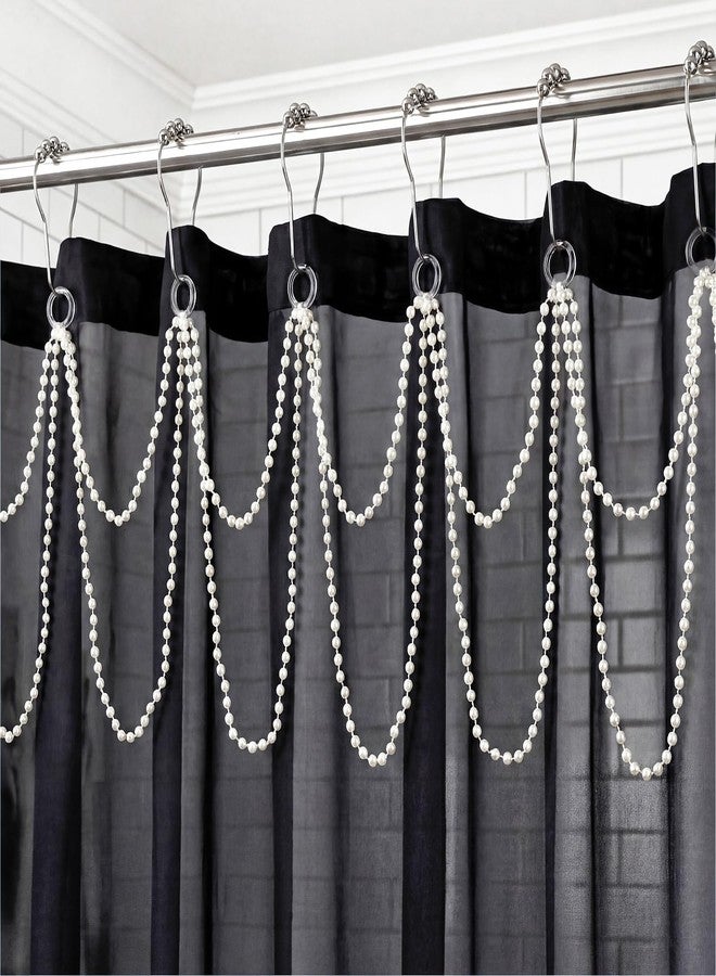 Otoolling 12 Pcs Shower Curtain Hooks with Double Layer Shower Curtain Decorative White Bath Curtains for Wedding Bathroom Room Decor(Pearl,White) - Image 1