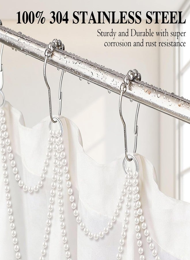 Otoolling 12 Pcs Shower Curtain Hooks with Double Layer Shower Curtain Decorative White Bath Curtains for Wedding Bathroom Room Decor(Pearl,White) - Image 3