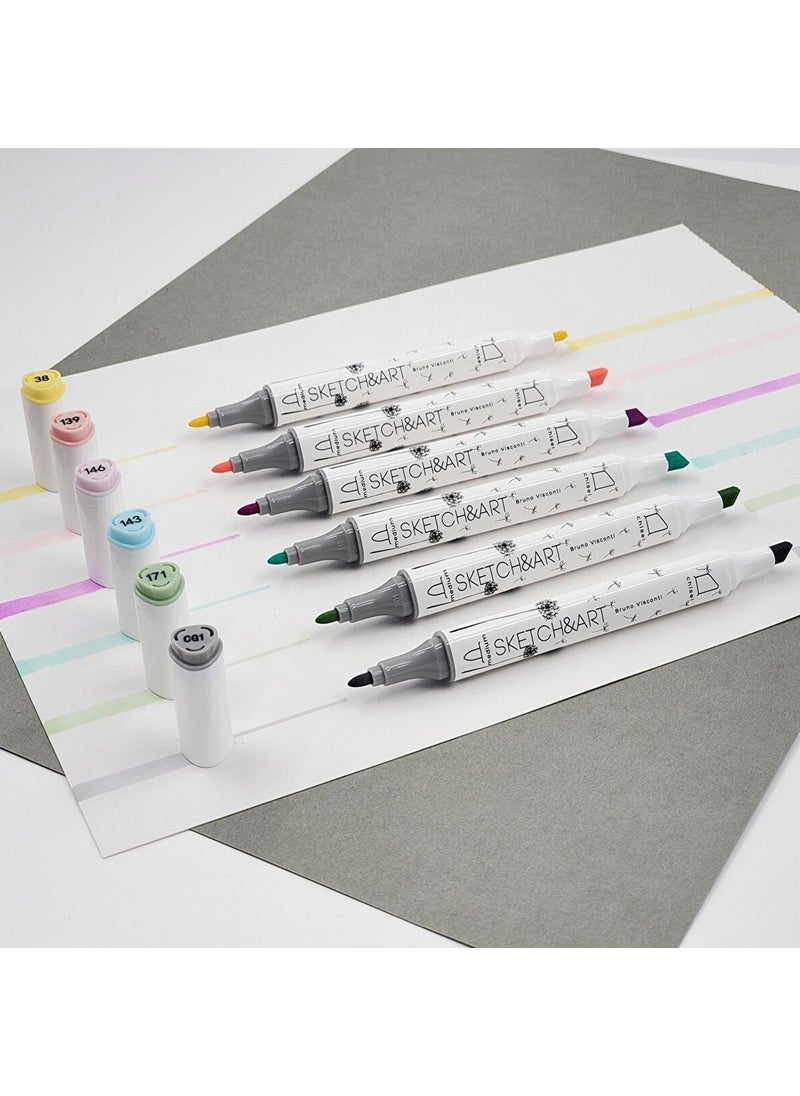 Bruno Visconti 'Sketch Art' Double Sided Markers 6 Colors Pastel 22-0081/03  - Image 3