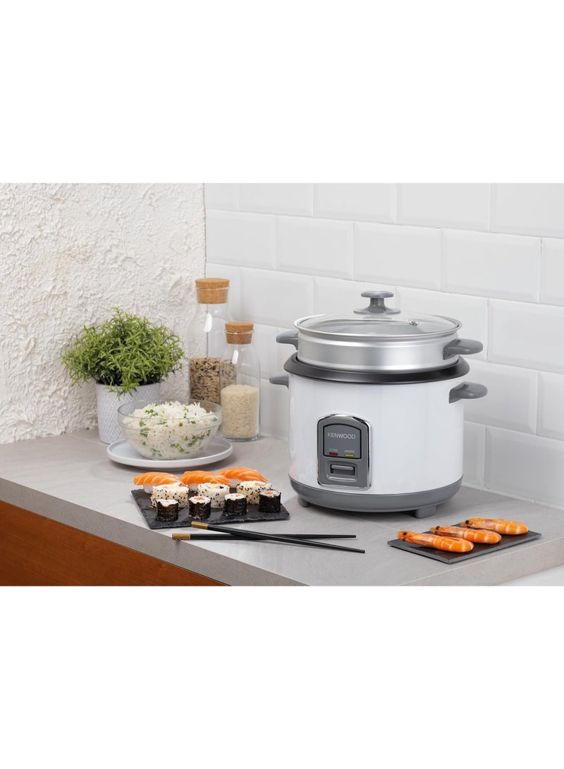 KENWOOD 2-in-1 Rice Cooker 1.8L 10-Cup with Steamer Basket, Non-Stick Pot, Glass Lid, Cook & Warm Indicator Lights, Detachable Power Cord, RCM18.000WH, White 1.8 L 700 W RCM18.000WH White - Image 5