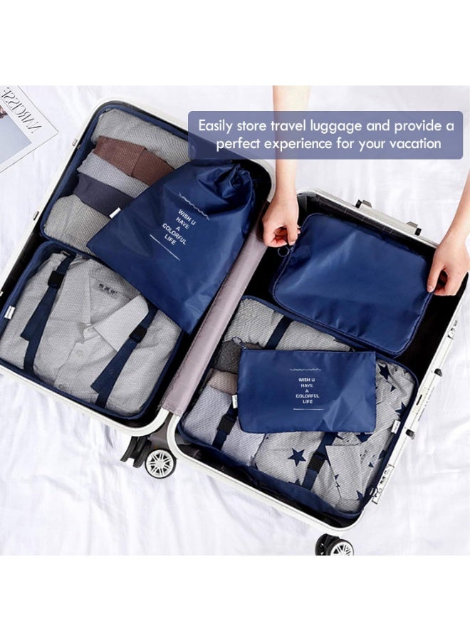 منظم شنط السفر 7 في 1 – مكعبات تنظيم الأمتعة – Packing Cubes مقاومة للماء – شنط تنظيم الملابس والأحذية ومستحضرات التجميل للسفر والرحلات (كحلي) - Image 5