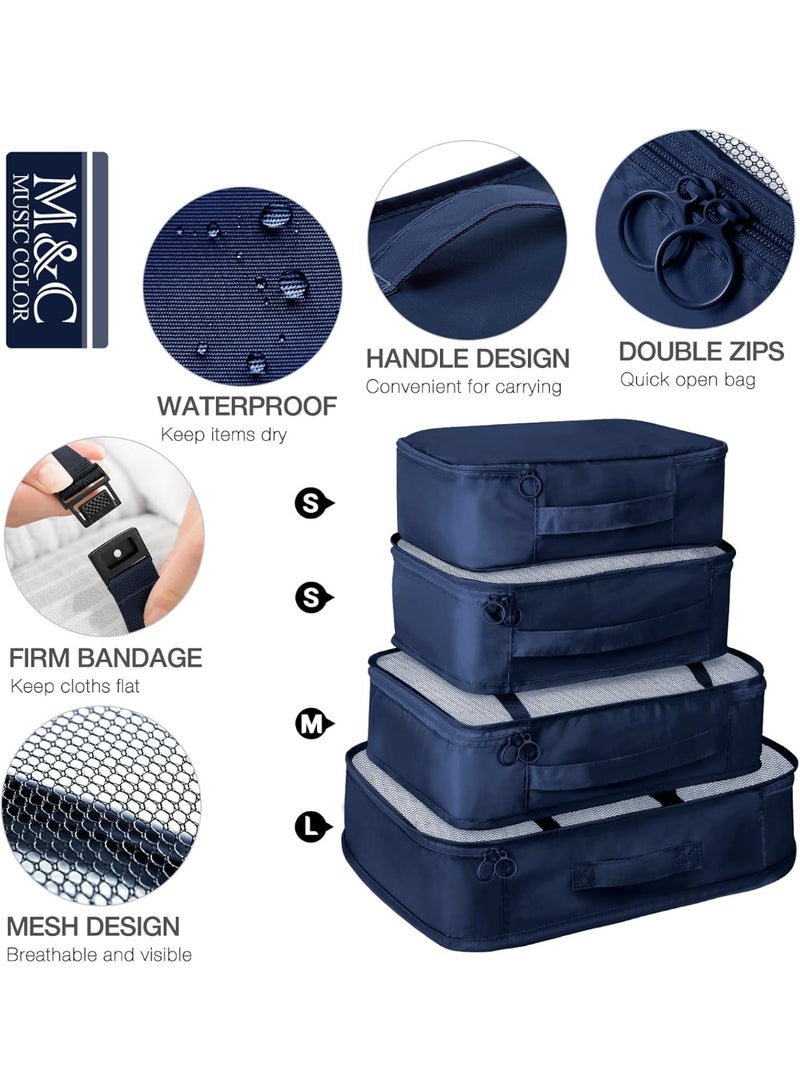 منظم شنط السفر 7 في 1 – مكعبات تنظيم الأمتعة – Packing Cubes مقاومة للماء – شنط تنظيم الملابس والأحذية ومستحضرات التجميل للسفر والرحلات (كحلي) - Image 4