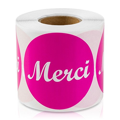 OfficeSmartLabels Merci, French Thank You Stickers (2 inch, Round, Pink - 300 Labels) French Thank You Labels for Envelope Seals, Online Boutiques, Birthdays, Baby Showers or Bridal Weddings - Image 1