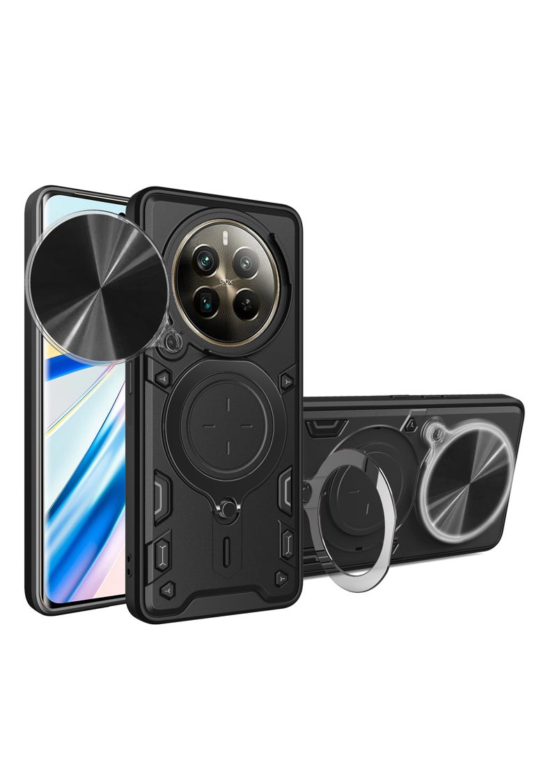 جراب حمايه مقاوم للصدمات وحمايه للكاميرا مزود بدبله معدنيه سي دي متوافق مع Realme 12 Pro / Realme 12 Pro Plus/Realme P1 Pro (أسود) - Image 1