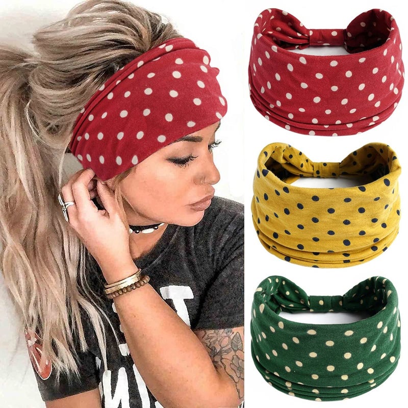 K-Elewon 3 Pack Women Wide Elastic Head Wrap Headband Sports yoga Hair Band (3 Pack(A09)) - Image 2