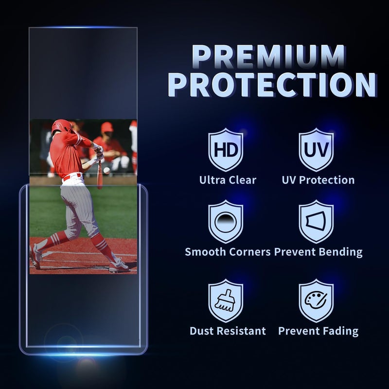 PJU 200 Hard Plastic Card Sleeves, Premium Plastic Baseball Card Sleeves, 3" x 4" Trading Cards Holder, Sports Baseball Football Game Cards Protectors (100 Hard Sleeve + 100 Soft Sleeve) - Image 2