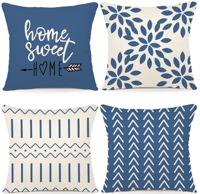 YCOLL Pillow Covers 16x16 Set of 4 Modern Sofa Throw Pillow Cover Decorative Outdoor Linen Fabric Pillow Case for Couch Bed CarLight Blue