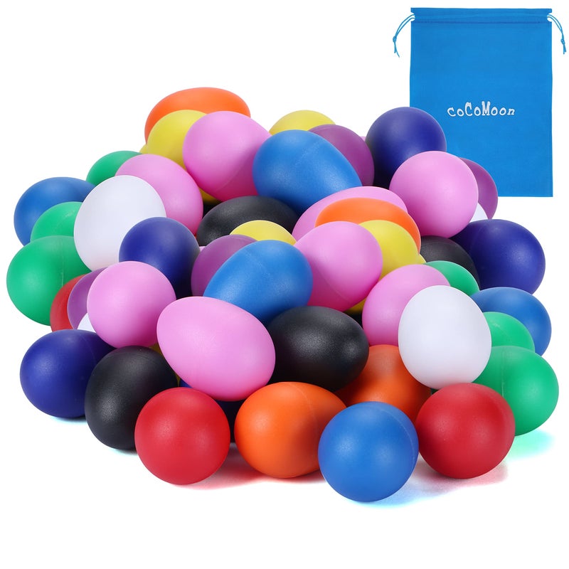 COCOMOON Egg Shakers Musical Instruments for babies-40Pcs Musical Maracas Percussion Instrument (10 Colors) Easter Eggs with a Storage Bag for Music Parties,Toys Music Learning DIY Painting - Image 1