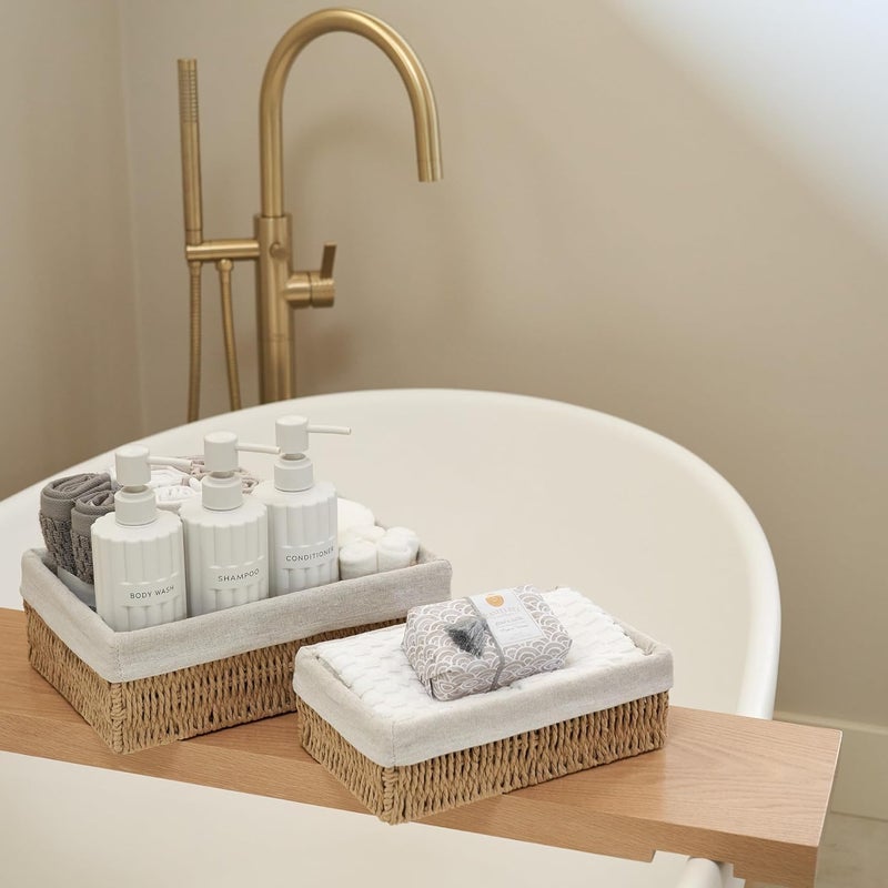 KASTWAVE Toilet Paper Storage Basket Set of 2, Decorative Wicker Bathroom Organizer, Functional Toilet Tank and Shelf Bins for Towels, Tissue, or Essentials (Natural Color) - Image 2