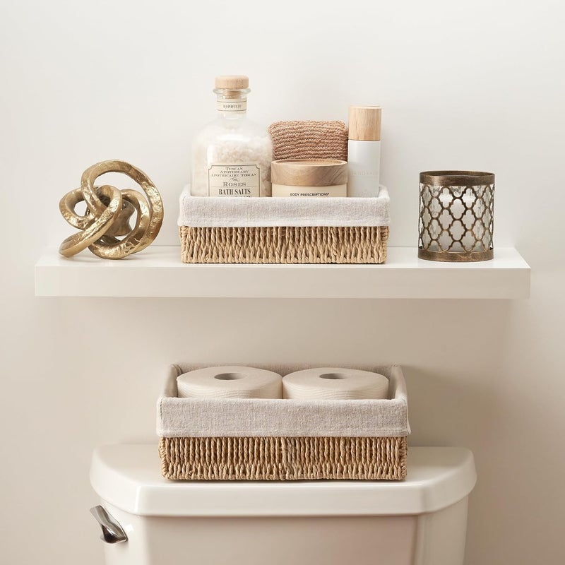 KASTWAVE Toilet Paper Storage Basket Set of 2, Decorative Wicker Bathroom Organizer, Functional Toilet Tank and Shelf Bins for Towels, Tissue, or Essentials (Natural Color) - Image 1