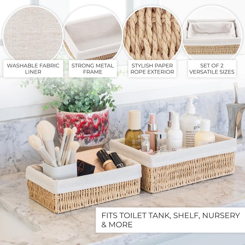 KASTWAVE Toilet Paper Storage Basket Set of 2, Decorative Wicker Bathroom Organizer, Functional Toilet Tank and Shelf Bins for Towels, Tissue, or Essentials (Natural Color) - Image 5
