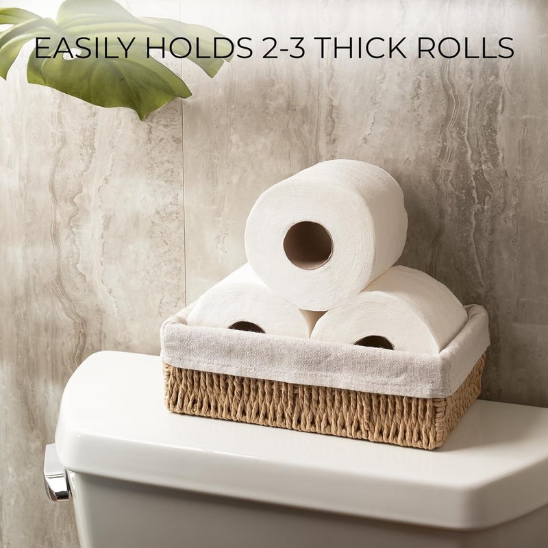 KASTWAVE Toilet Paper Storage Basket Set of 2, Decorative Wicker Bathroom Organizer, Functional Toilet Tank and Shelf Bins for Towels, Tissue, or Essentials (Natural Color) - Image 3