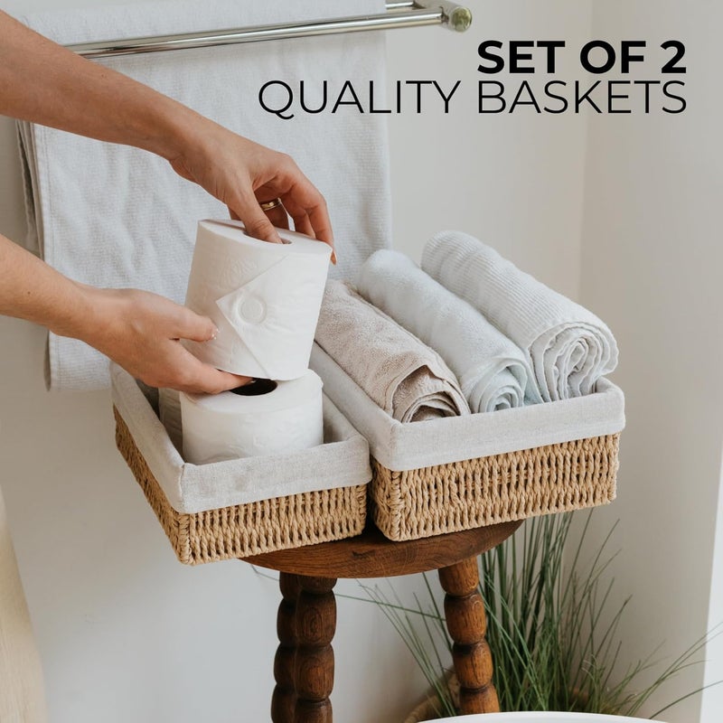 KASTWAVE Toilet Paper Storage Basket Set of 2, Decorative Wicker Bathroom Organizer, Functional Toilet Tank and Shelf Bins for Towels, Tissue, or Essentials (Natural Color) - Image 4