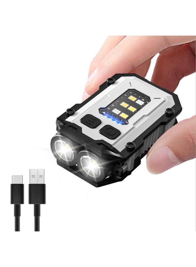 Rechargeable Keychain Flashlight with Type-C Fast Charging,Mini Tactical Flashlight 750mAh ，Magnetic Base Dual Switches, Waterproof Pocket Light for Camping EDC Emergency (White) - Image 1