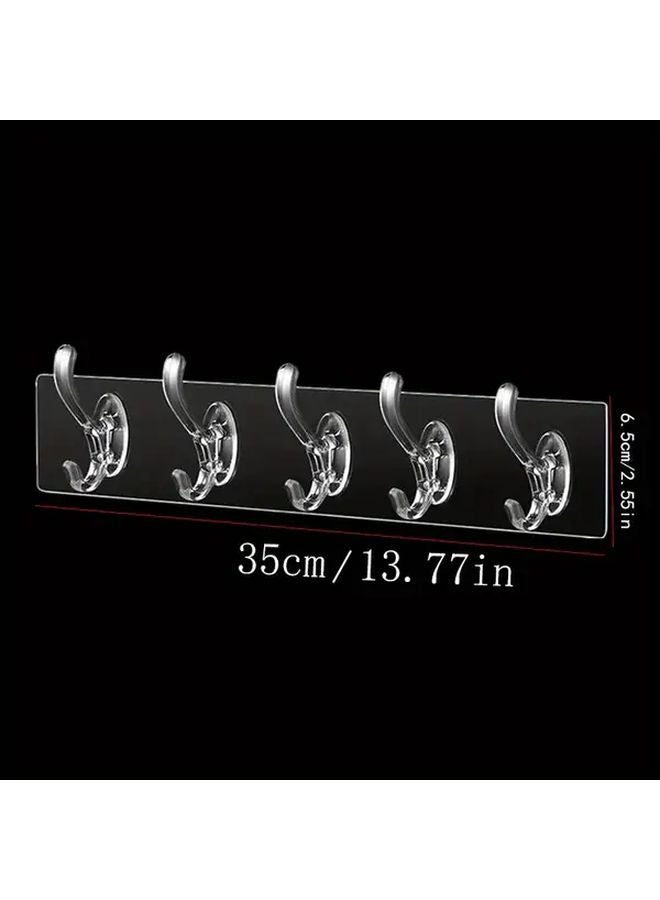5 Hooks Clear Plastic Sticky Adhesive Rack For Wall Towel Organization Bathroom Kitchen - Image 1