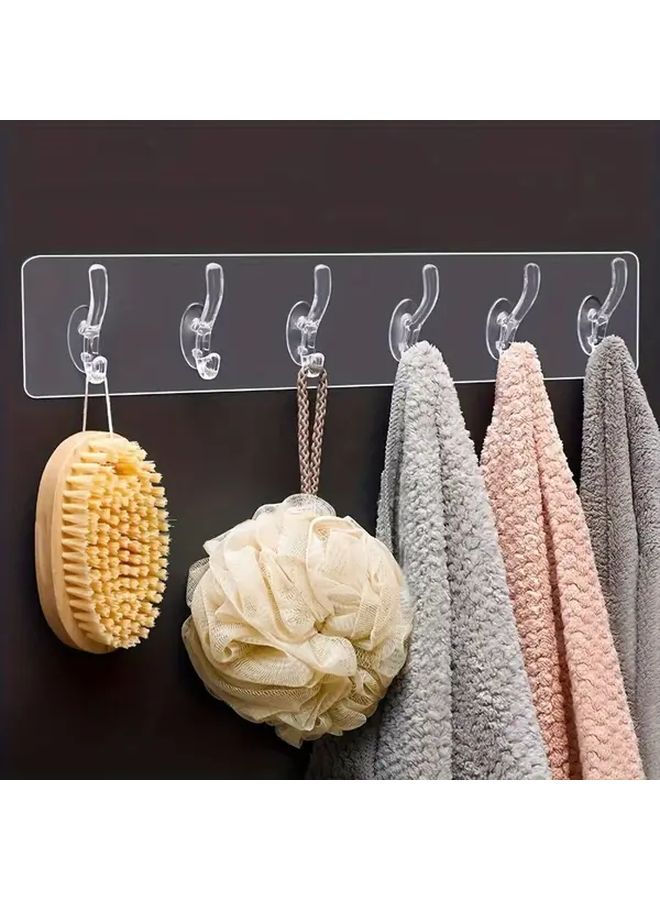 5 Hooks Clear Plastic Sticky Adhesive Rack For Wall Towel Organization Bathroom Kitchen - Image 2