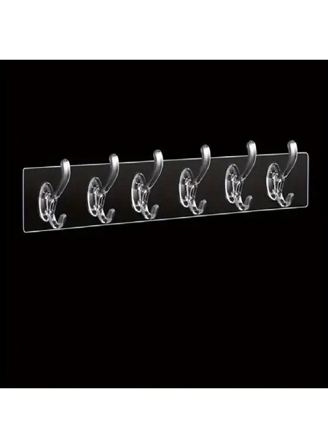 5 Hooks Clear Plastic Sticky Adhesive Rack For Wall Towel Organization Bathroom Kitchen - Image 3