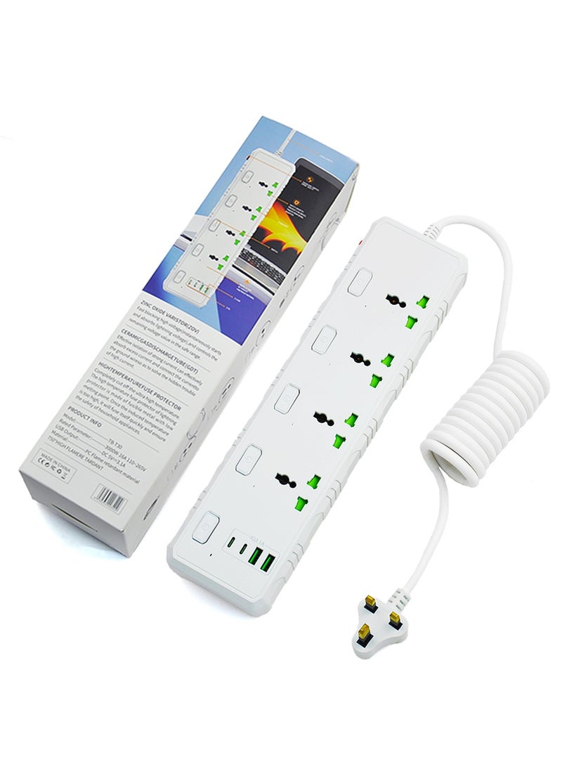 Sky View Surge Protector Power Strip-Power Socket With 4 Outlets And 2 USB、2 Type-C Ports,2M Power Cord(3000W/16A/110V-265V),PC Flame Retardant Material,Pure Copper Core，Independent Switch (White) - Image 1