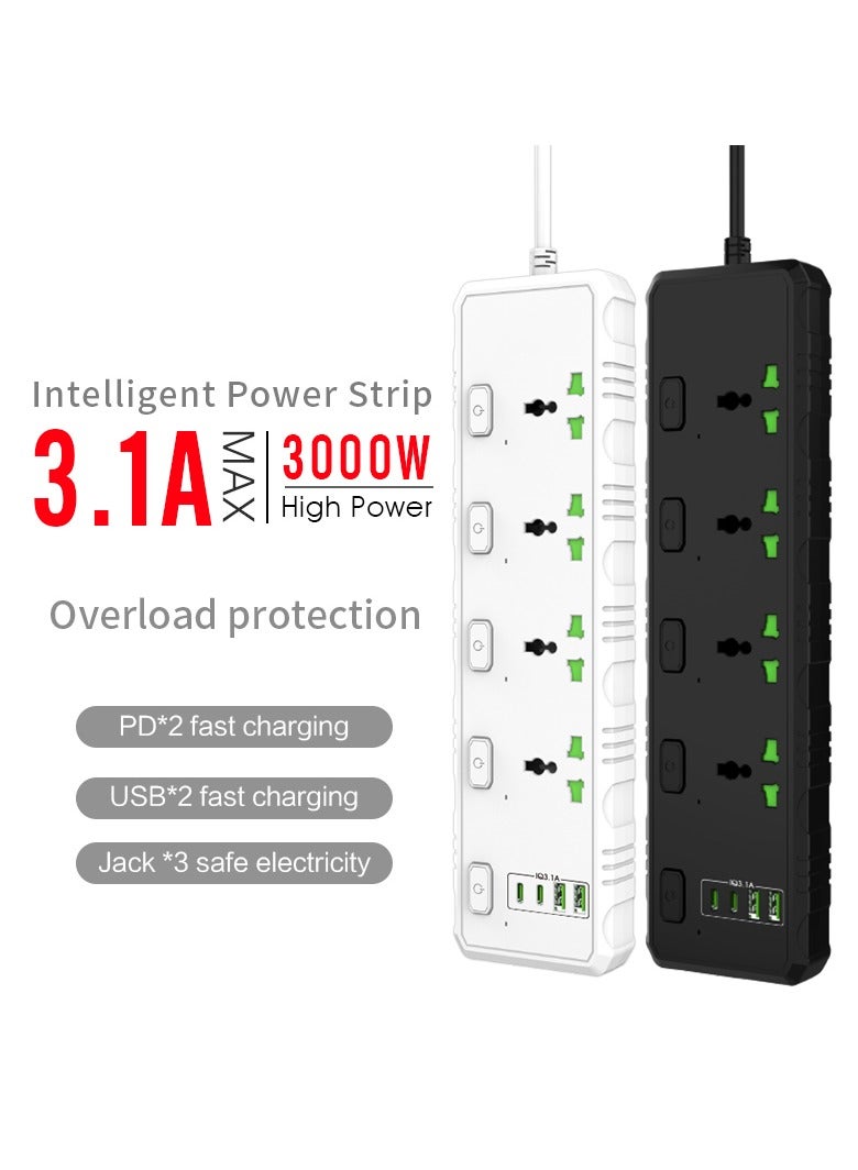 Sky View Surge Protector Power Strip-Power Socket With 4 Outlets And 2 USB、2 Type-C Ports,2M Power Cord(3000W/16A/110V-265V),PC Flame Retardant Material,Pure Copper Core，Independent Switch (White) - Image 2