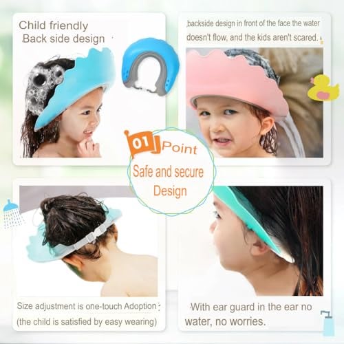 GDNK Baby Shower Cap Shower Cap for Kids 0-9 Years, Adjustable Silicone Cap with Eye & Ear Protection, Waterproof Bathing Hat for Washing Hair (Pink) - Image 3