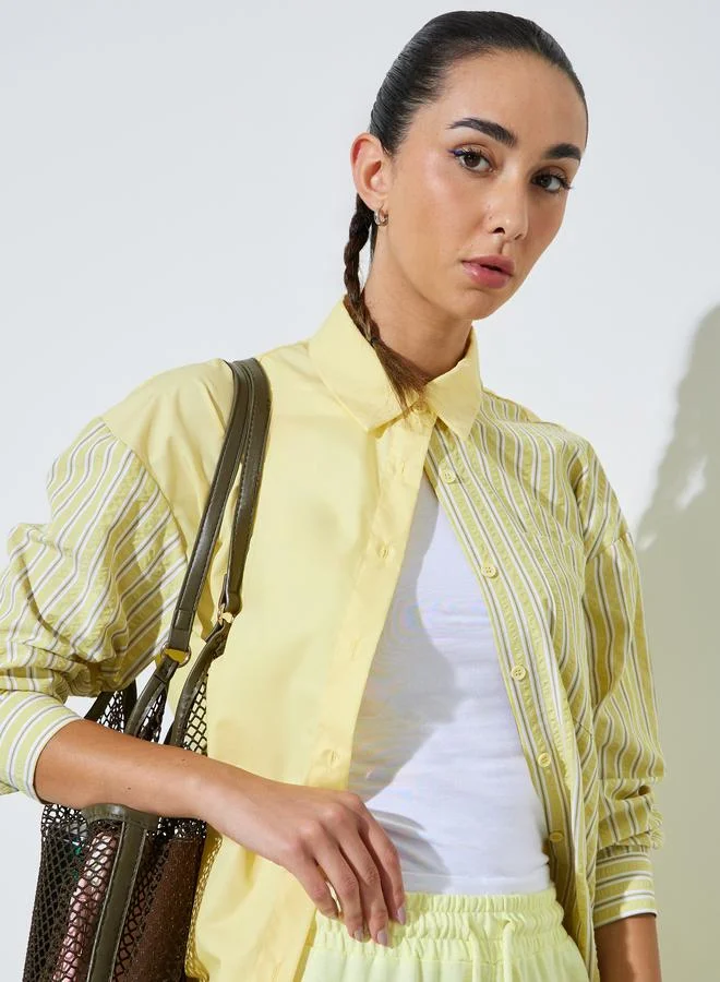 Styli Yellow Striped Longline Shirt
