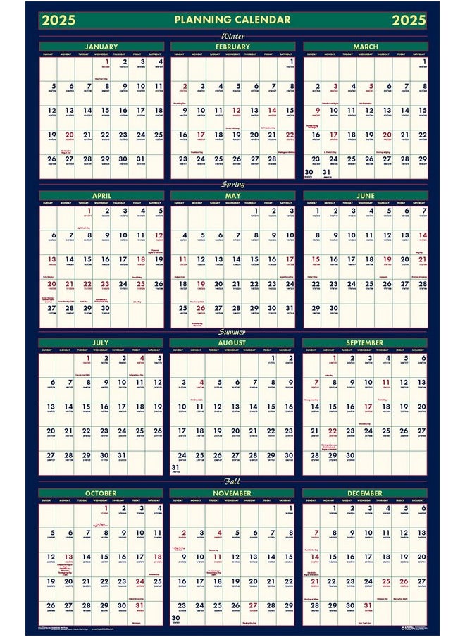 House of Doolittle - 2024-2025 Laminated Four Seasons Wall Calendar, Reversible, 24 X 37 Inches, July - June And January - December (Hod391-25) - Image 1