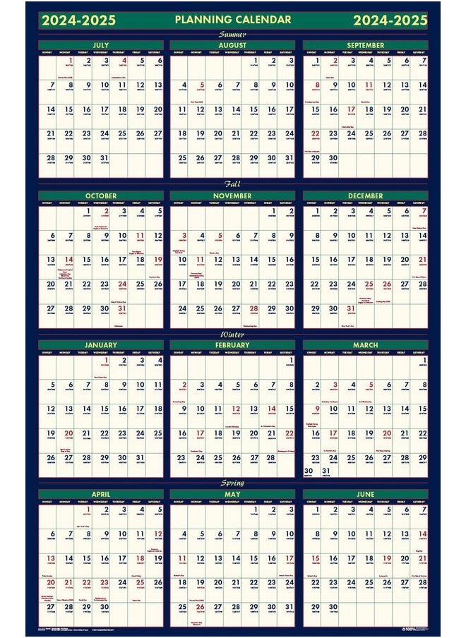 House of Doolittle - 2024-2025 Laminated Four Seasons Wall Calendar, Reversible, 24 X 37 Inches, July - June And January - December (Hod391-25) - Image 1