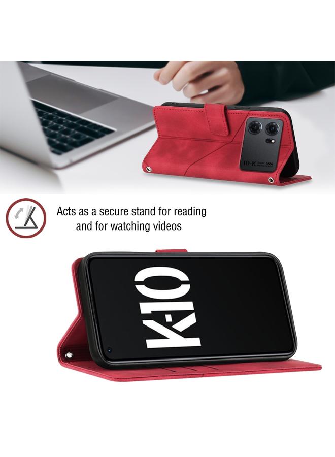 اس-توب جراب لهاتف OPPO K10 5G، جراب هاتف من الجلد المنقوش بملمس الجلد - Image 5