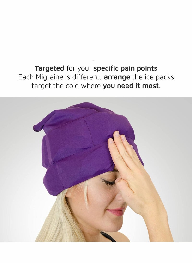 Y&D Headache Relief Cap Form Fitting Ice Head Wrap A Mask or Hat Used for Tension Relief. Stretchy, Comfortable, Cool, Purple  - Image 2
