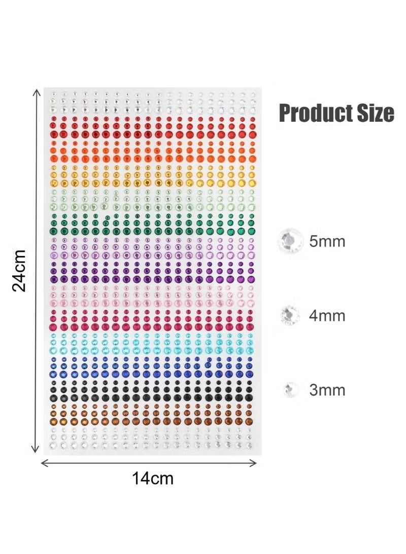900 Face Gems Rhinestone Stickers, Self-Adhesive Crystals for Makeup and DIY Decoration, 3mm 4mm 5mm Face Gems for Face, Hair, Eyes, Nails (15 Colors) - Image 3