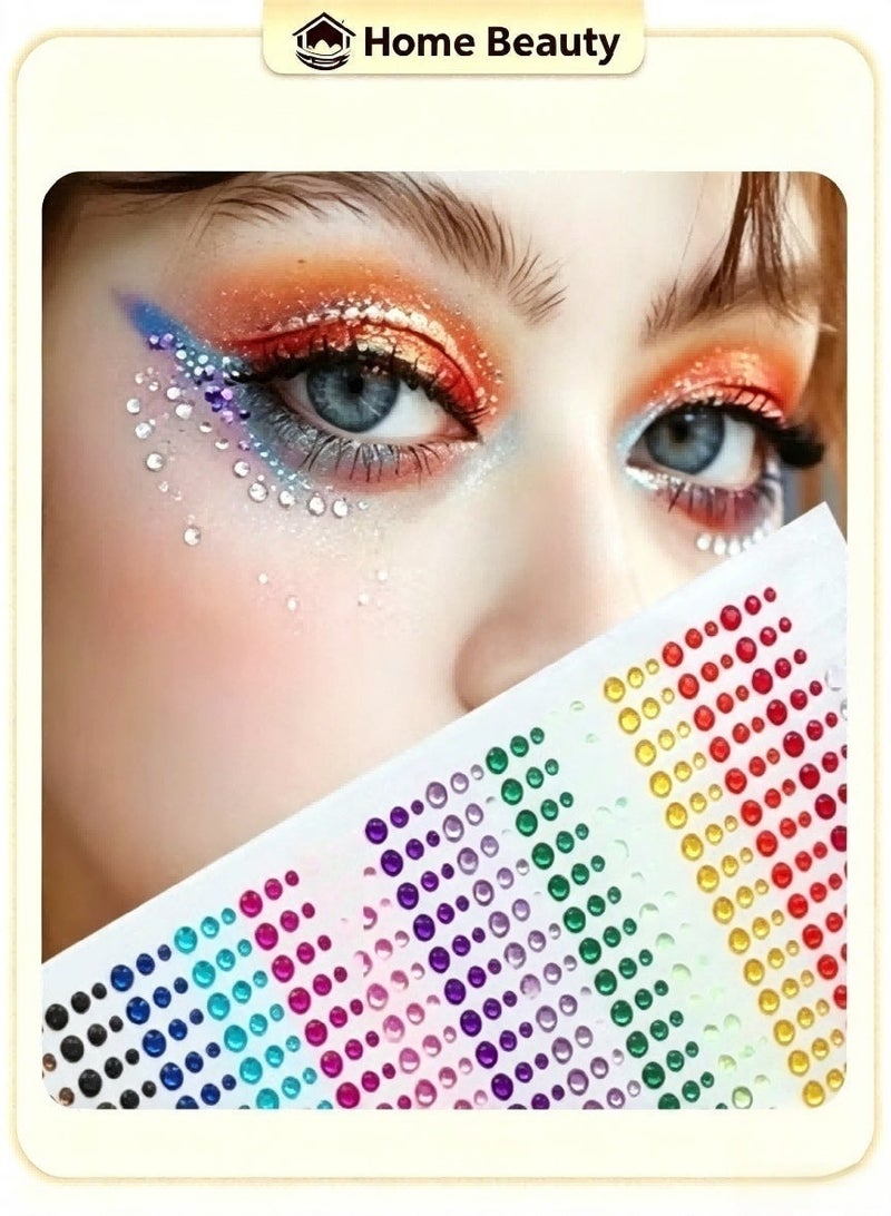 900 Face Gems Rhinestone Stickers, Self-Adhesive Crystals for Makeup and DIY Decoration, 3mm 4mm 5mm Face Gems for Face, Hair, Eyes, Nails (15 Colors) - Image 1