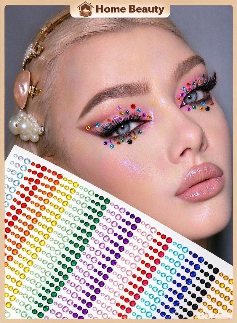 900 Face Gems Rhinestone Stickers, Self-Adhesive Crystals for Makeup and DIY Decoration, 3mm 4mm 5mm Face Gems for Face, Hair, Eyes, Nails (15 Colors) - Image 1