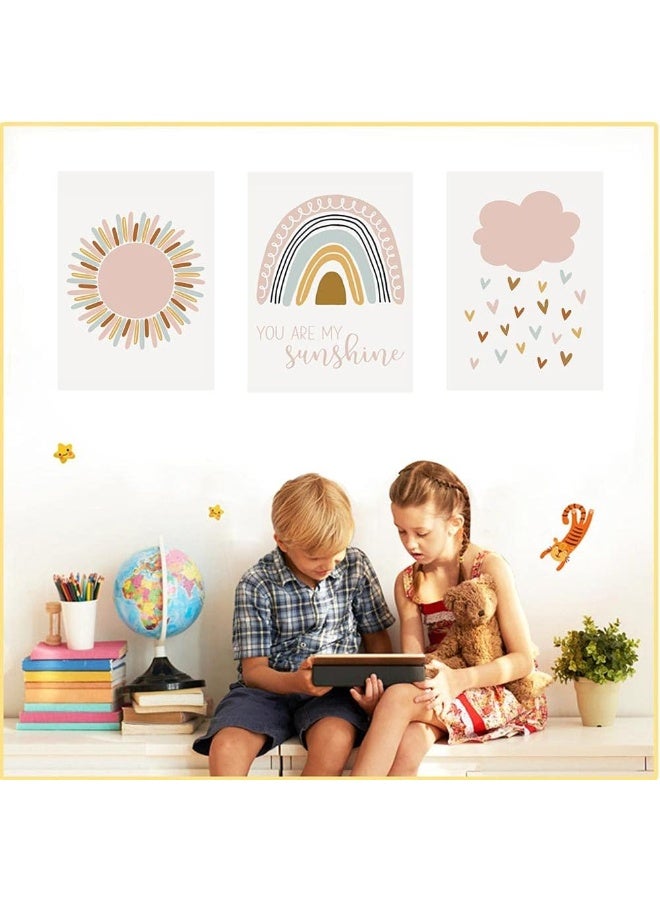 BPA BIKCZEWIN Unframed Wall Art Prints Boho Rainbow Clouds Sun Canvas Painting Room Decor for Kids Girl Home Bedroom Classroom School Nursery Decorations - Image 5
