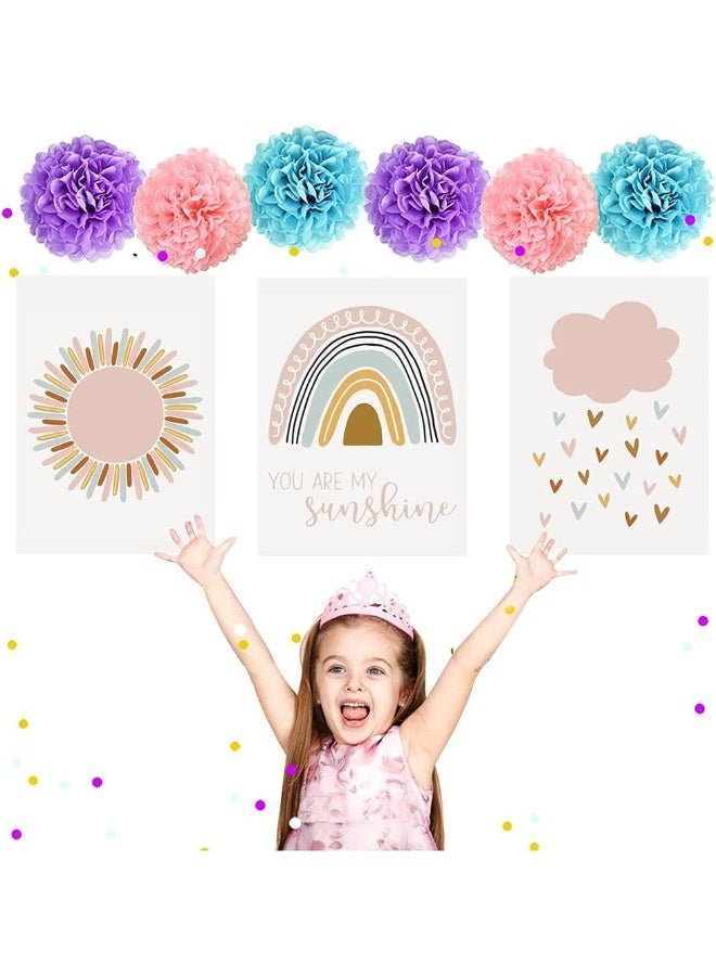 BPA BIKCZEWIN Unframed Wall Art Prints Boho Rainbow Clouds Sun Canvas Painting Room Decor for Kids Girl Home Bedroom Classroom School Nursery Decorations - Image 4