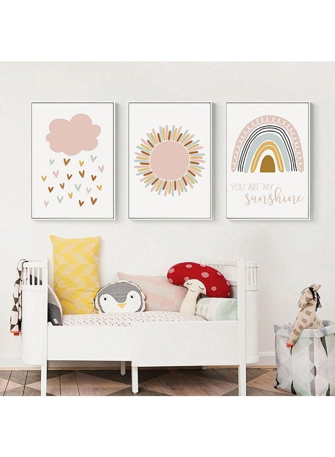 BPA BIKCZEWIN Unframed Wall Art Prints Boho Rainbow Clouds Sun Canvas Painting Room Decor for Kids Girl Home Bedroom Classroom School Nursery Decorations - Image 3