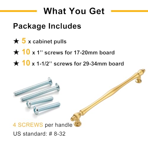 BEROSSA 5 Pack 7-1/2 Inch Brushed Gold Cabinet Pulls Gold Cabinet Handles Gold Hardware for Kitchen Cabinets 2510 Drawer Dresser Cupboard Bedroom Bathroom - Image 5