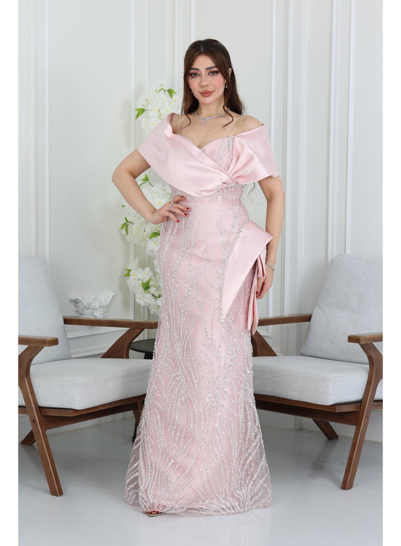 المصمم الحديث فستان سهرة كسرات مطرز بإطلالة استثنائية تخطف الأنظار مع فستان سهرة مطرز فخم من براند المصمم الحديث - Image 1