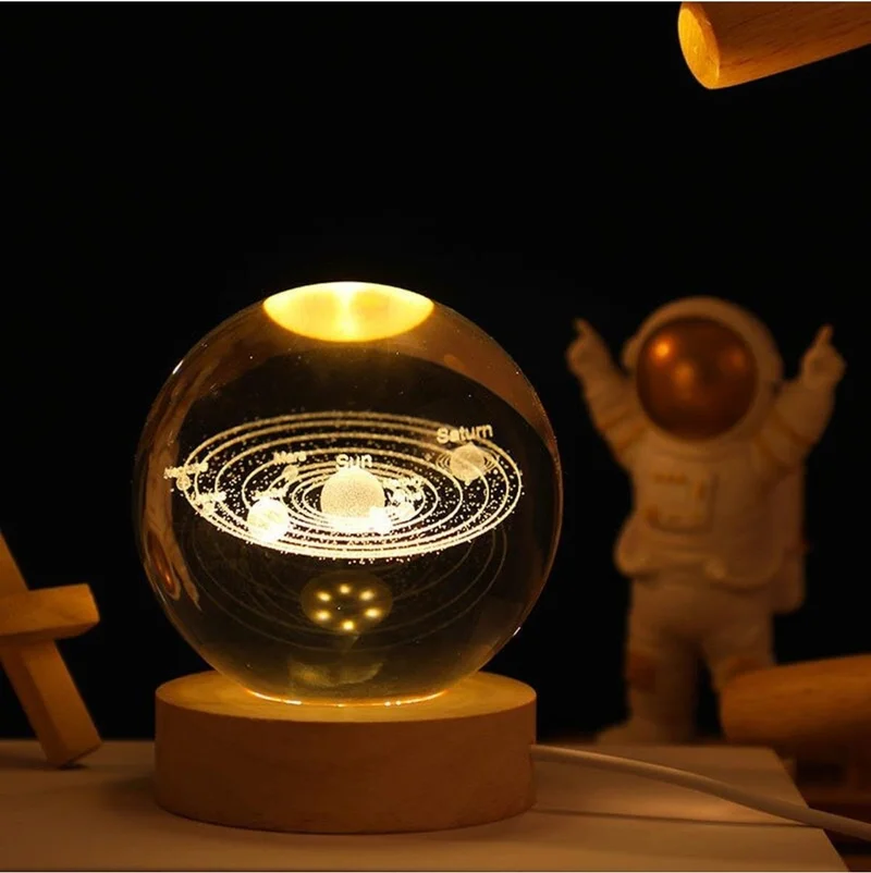 اي سي شوب Giftconcept Planets Themed Wooden Base Lighted Glass Globe