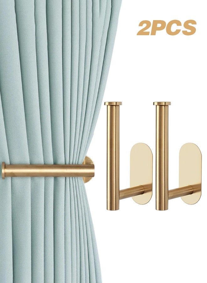 Sweet Life 2 Pack Adhesive Curtain Holdbacks Curtain Tie Backs Curtain Holdbacks No Drill Curtain Pull Backs Adhesive Curtain Hooks Curtain Holders for Drapes (2, Gold) - Image 1