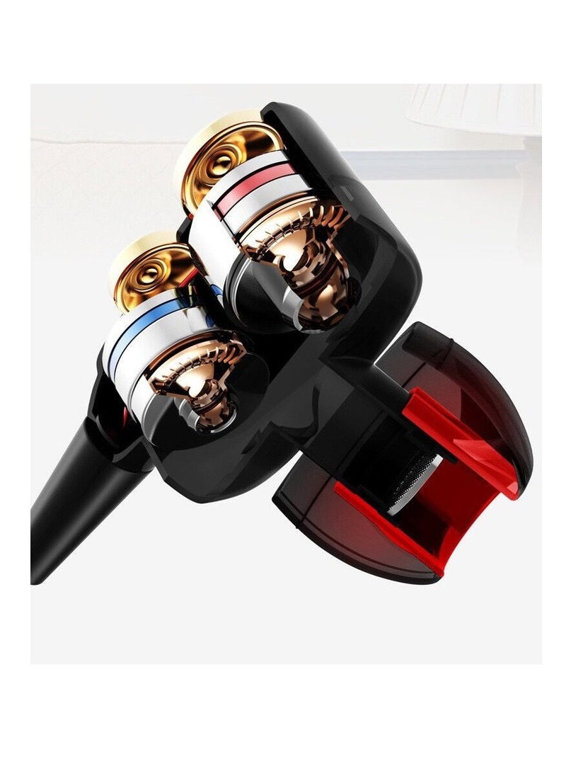 New in-ear dual dynamic sports headphones with heavy bass and wire-controlled music headphones (red)