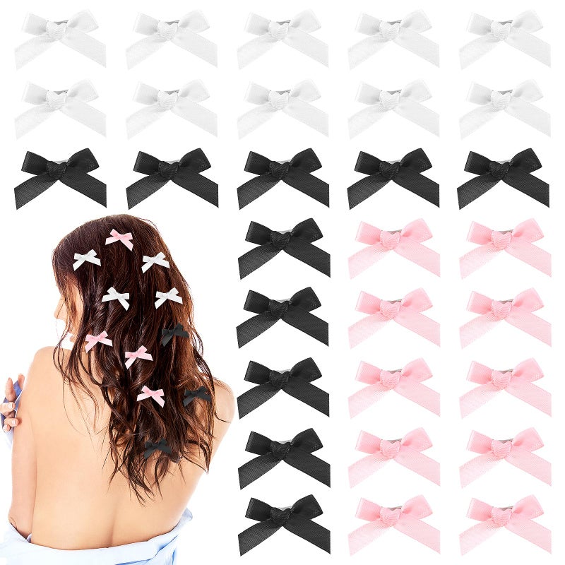 30PCS Bow Hair Clips Satin Mini Bowknot Barrettes NonSlip Ribbon Hairpins Kawaii Claw Clip Small Pins Metal Sweet Halloween Hairstyle Accessorie for Women Girl Toddlers