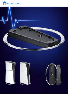 حامل عمودي لوحدة التحكم PS5 متوافق مع وحدة التحكم PS5 Slim PS5 القياسية، حامل بقاعدة فضية، ثابت وسهل التركيب